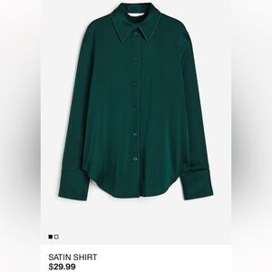 Dark Green Satin Button-Up Shirt